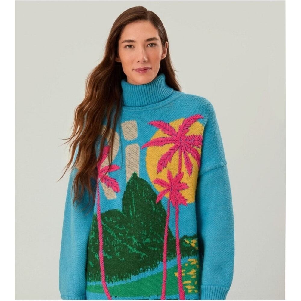 Farm Rio Oversized Blue logo sweater size XS